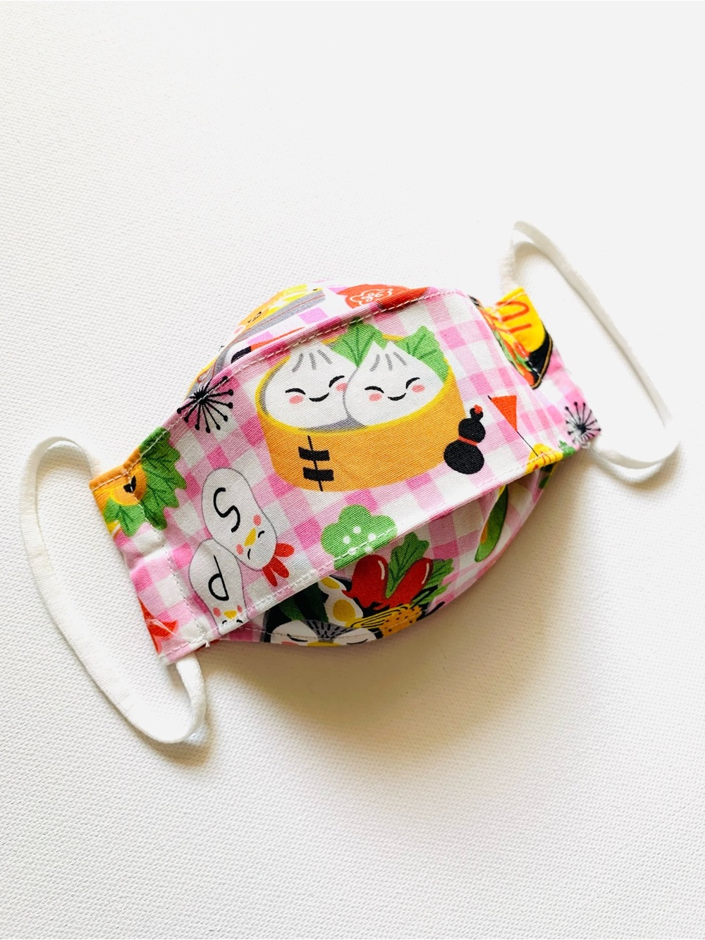 NEW Handmade Pink Gingham Bento Print 3D Kids Cotton Face Mask